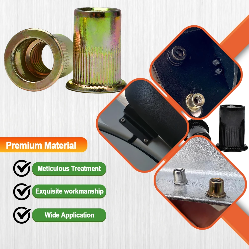 M3 M4 M5 M6 M8 M10 M12 Flat Rivet Nut Metal Panel Lock Insert Rivnut Aluminum Carbon/Stainless Steel Rivets Nuts Metric Threaded