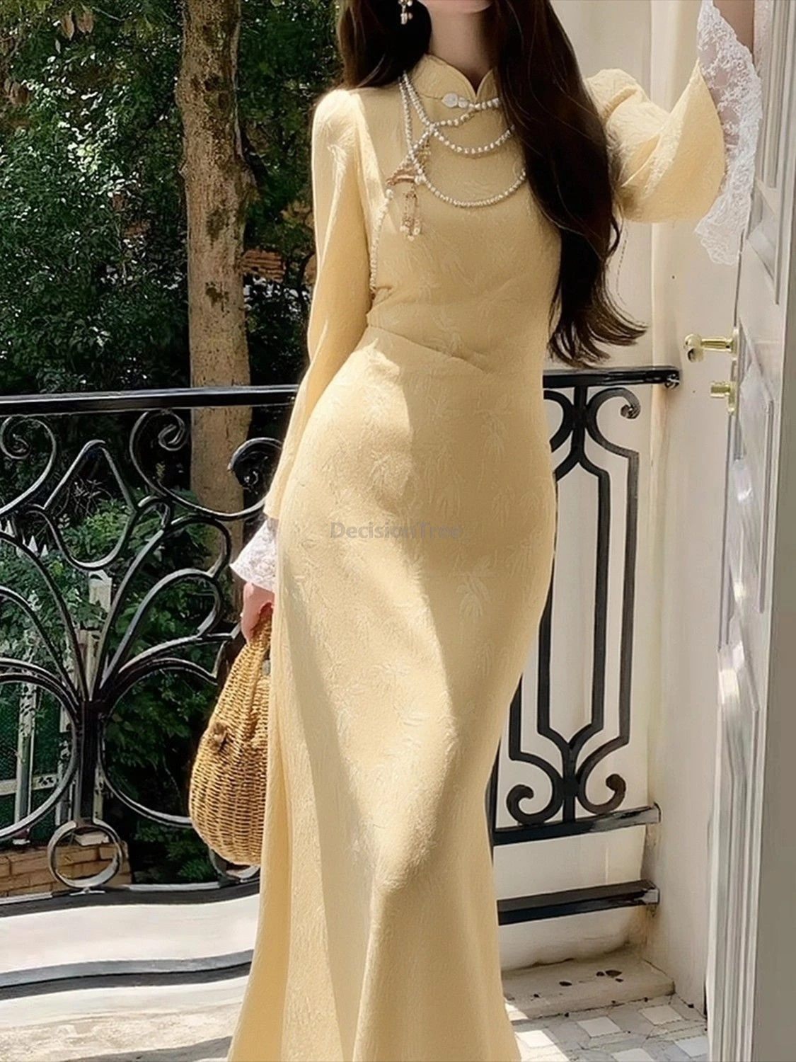 2025 الدانتيل الرومانسي المرقعة الأكمام تشيباو خمر أنيقة واسعة الأكمام الصينية شيونغسام المألوف الراقية مزاجه تشيباو #2