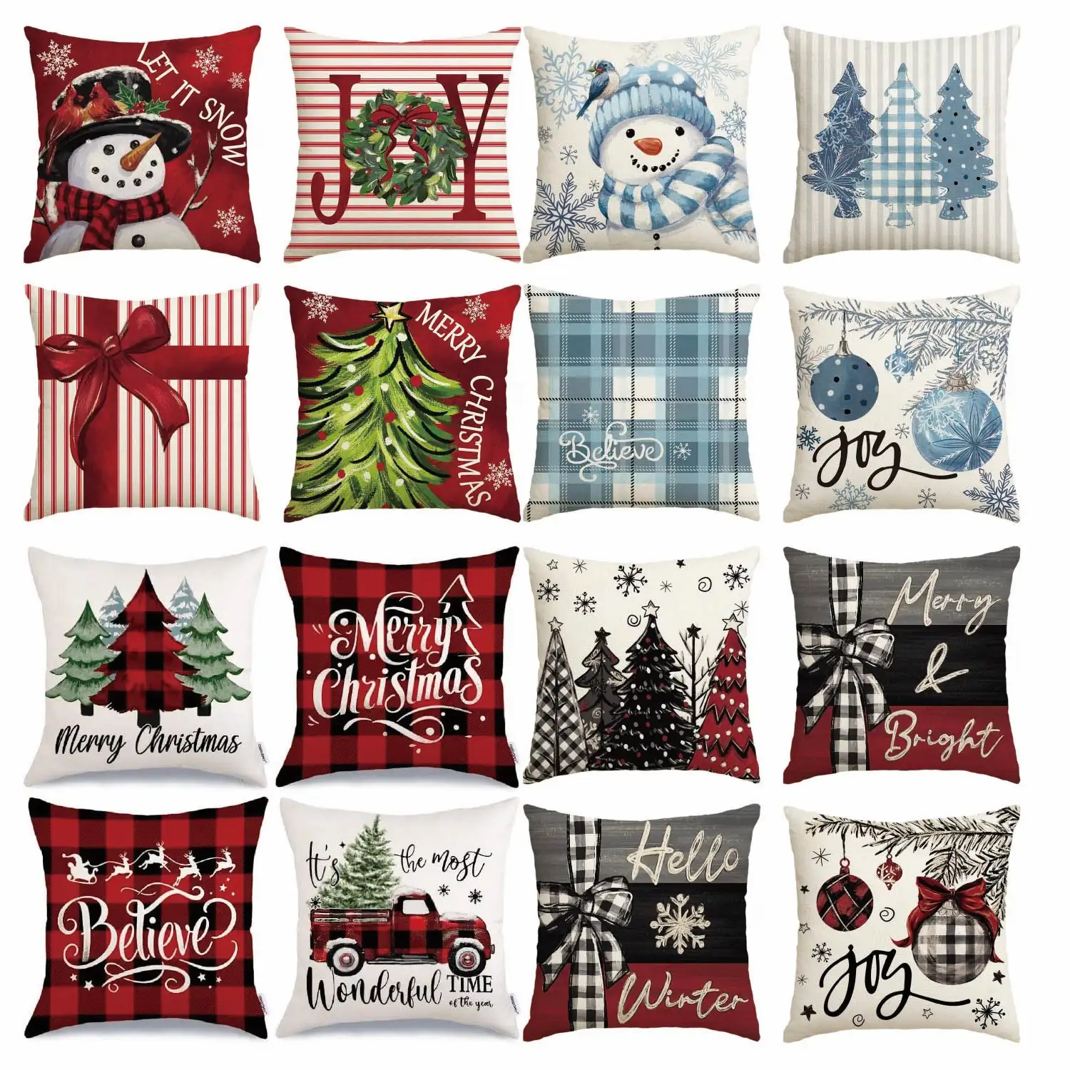 

4Pcs Linen Christmas Pillow Cover Snowman Elk Pillow Case 2024 Christmas Decor for Home New Year Sofa Bed Cushion Cover 45x45cm