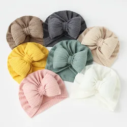 Chapeau turban à nœud papillon pour bébé fille et garçon, joli chapeau doux pour nouveau-né, couleur unie