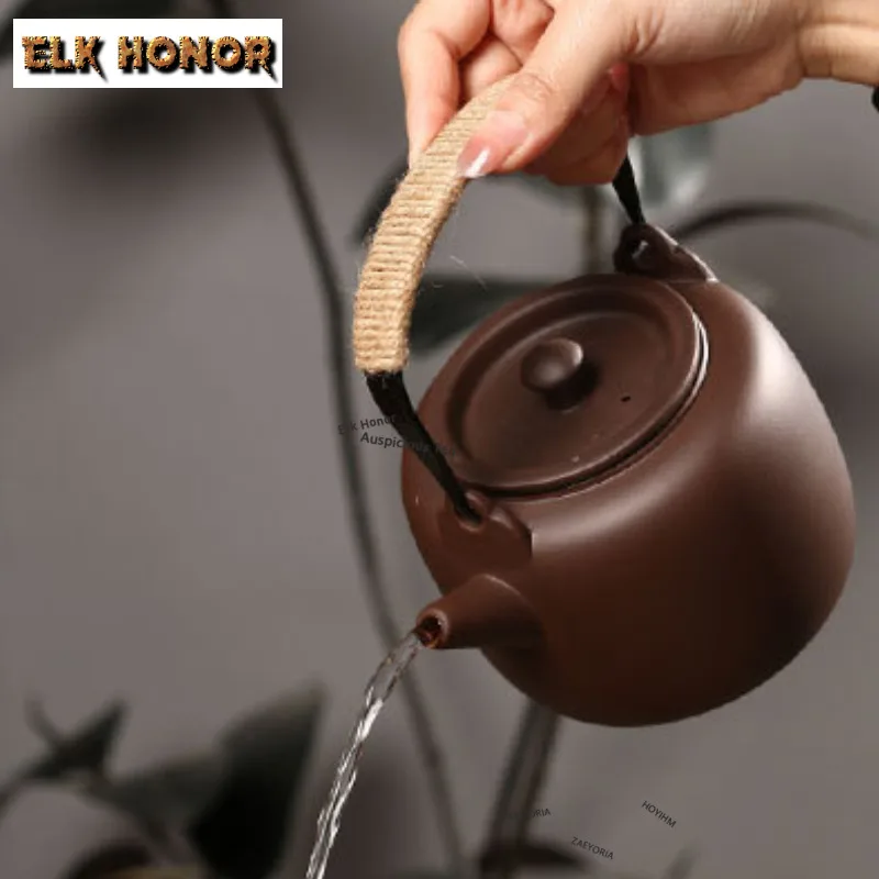 ZAEYORIA Handmade Chaozhou Purple Clay Teapot Large Capacity Loop-handled Pot Household Water Boiling Kettle For Infusions