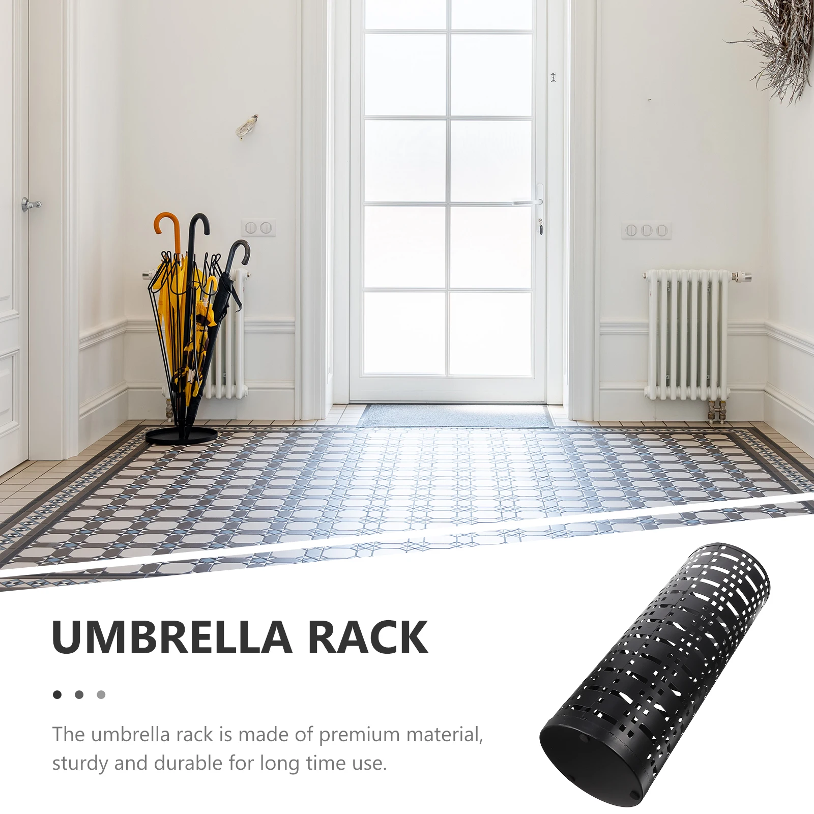 

Umbrella Bucket Storage Rack Organizer for Umbrellas Cane Holder Metal Stand Household Entryway Black Round Large