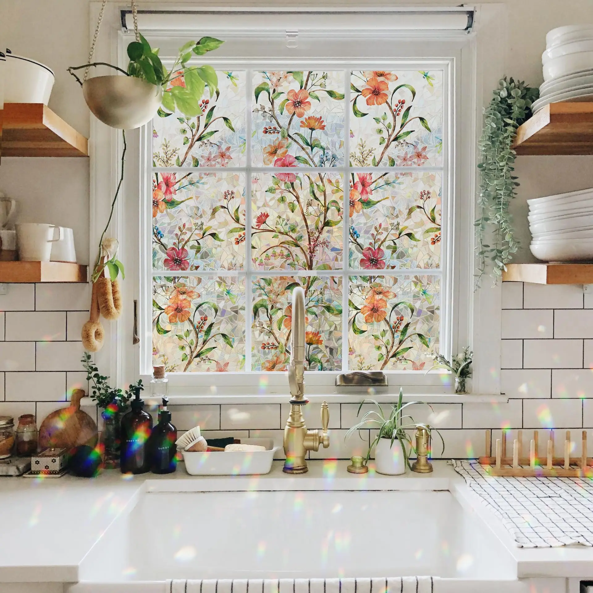 Película de privacidad para ventana de vitral de arcoíris, bloqueo de calor UV estático para puertas de vidrio, ventanas de dormitorio, decoración del hogar, solución de privacidad