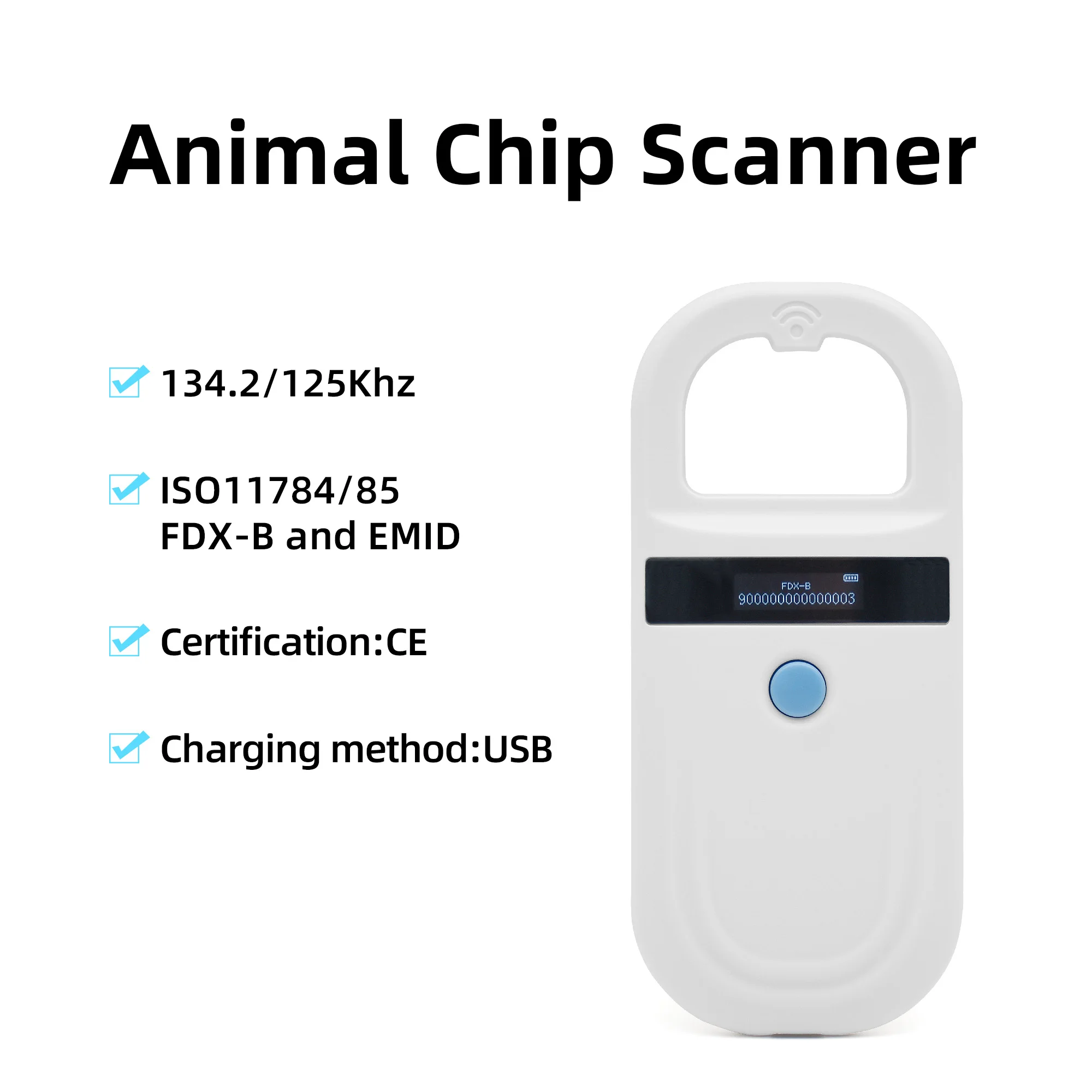 Cute USB 2.0 Animal Chip Reader 134.2kHz 125kHz Dog Cat Pet ISO 11784/85 Microchip Scanner Puppy Identification Rechargeable