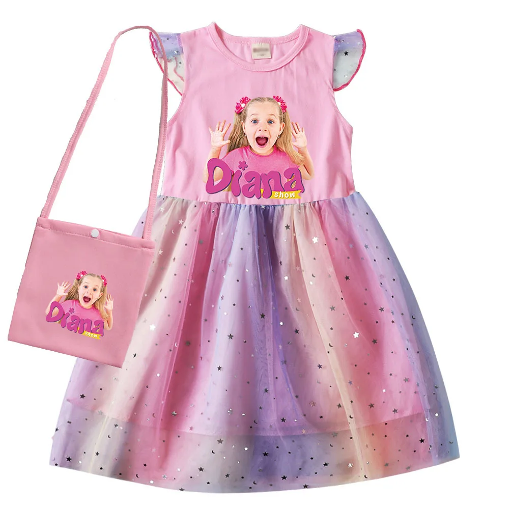 Cartoon Diana Y Roma Clothes Baby Girls Short Sleeve Casual Dresses Kids Lovely Dress Children Hallowen Party Princess Vestidos