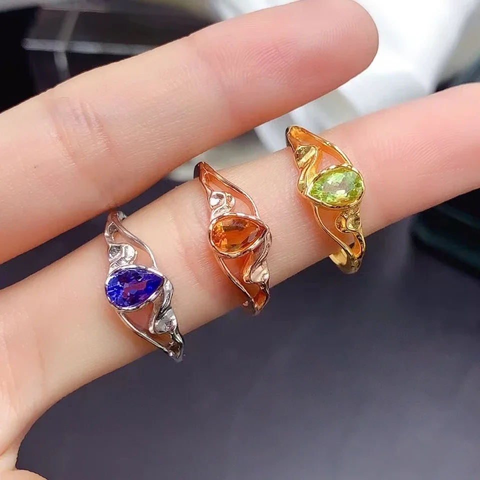 

VVS Grade Natural Tanzanite Ring Genuine Citrine 925 Silver Ring 18K Gold Plated Real Peridot Jewelry for Daily Wear