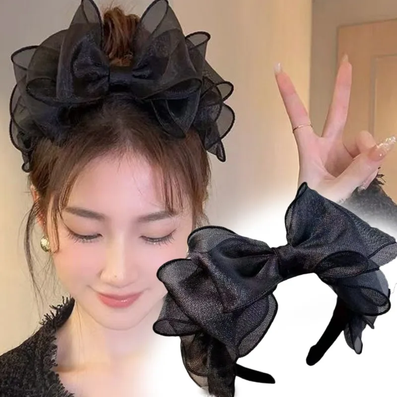 

Корейская милая повязка для волос с черным бантом, женские модные аксессуары для головы, элегантная вечерняя повязка для волос с бантом, обруч для волос, головной убор для девочек