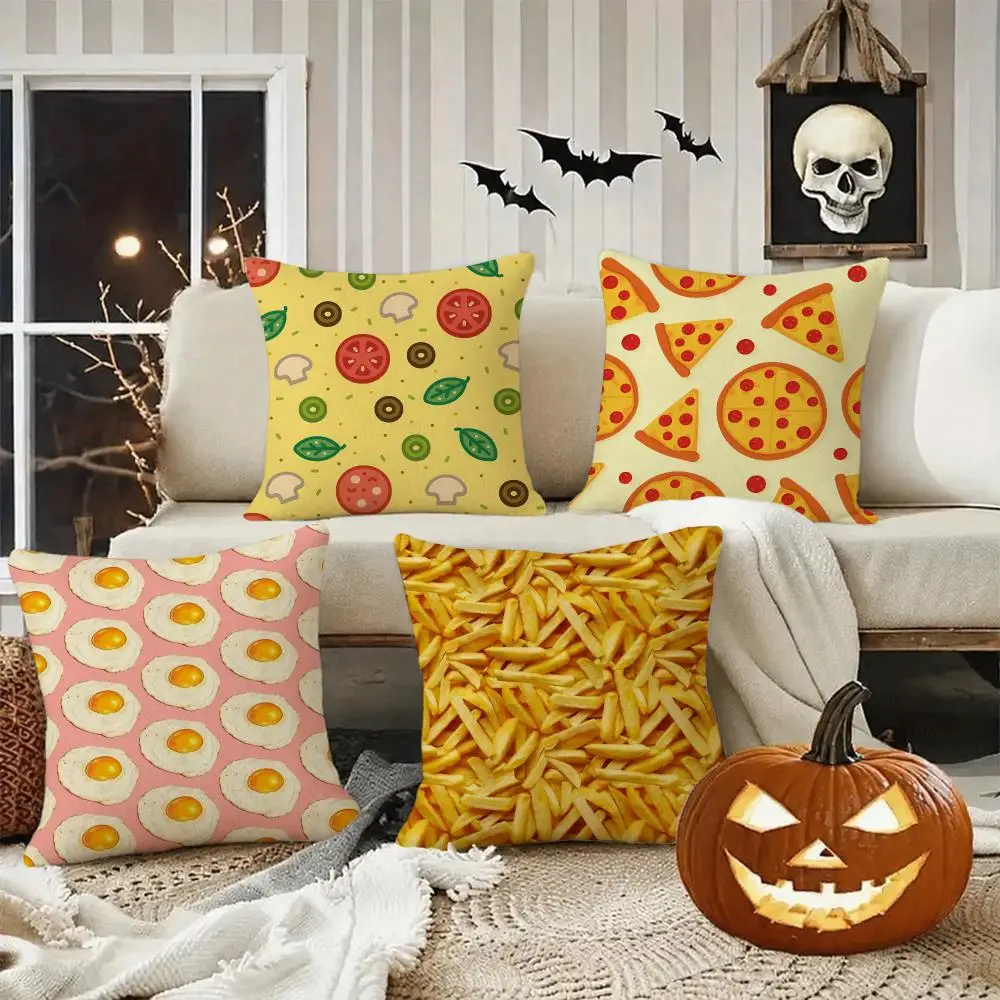 Fried Egg Pizza Waffle Cushion Cover Halloween decoration trick or treat cushion cover, ghost, pumpkin head, bat decoration