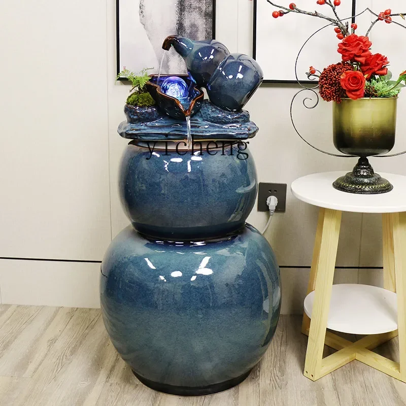 D3L9- New Chinese Ceramic Floor-to-ceiling Water Fountain Modern Simple Gourd Home Jewelry Ornament