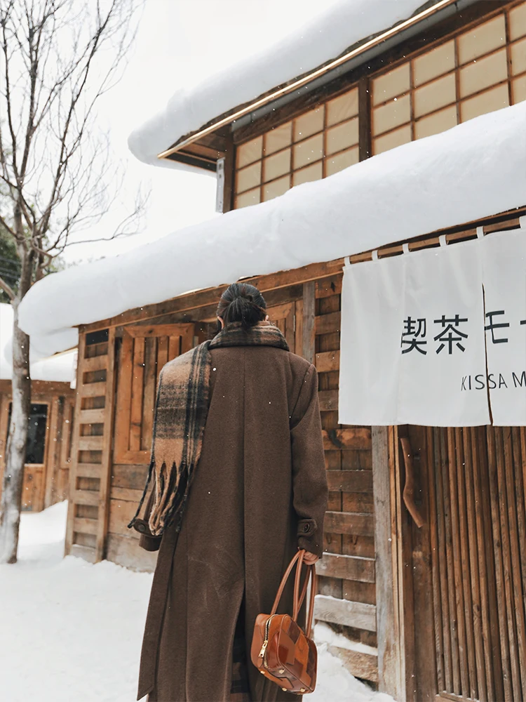 TIYIHAILEY Winter Women Outerwear Loose Coats Long Mid-Calf Wool Jacket Warm Trench Thick Turn Down Collar Brown Double Breasted