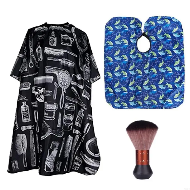 

918D Portable Haircutting Cape Bundle With Soft Neck Duster Adult Size Barber Gown For Home And Salon Use