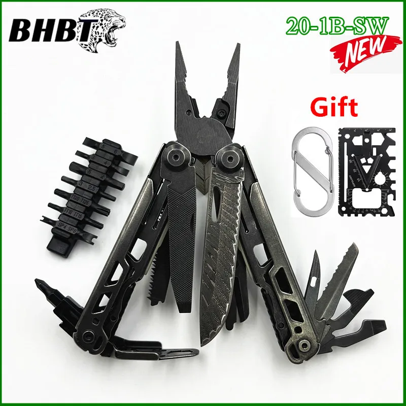 New BHBT 19 in 1 Multi Tool Pliers with Damascus Blade Hoxagon Wrench Folding EDC Outdoor Camping Survival Maintenace Tools