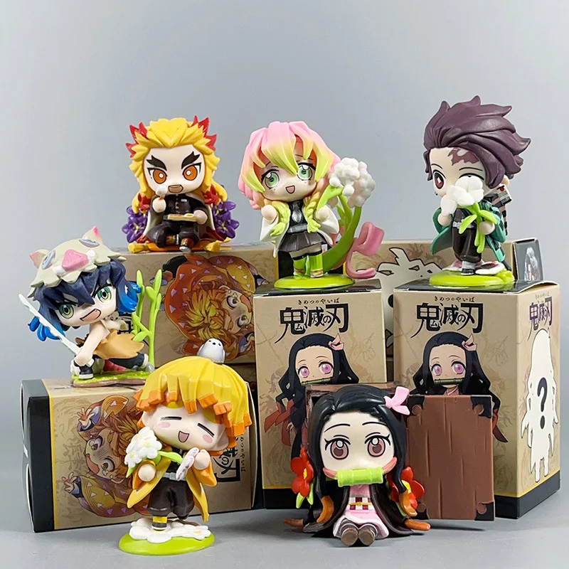 Anime Demon Slayer Birth Flower Series Q-version kawaii Action Figure PVC model Statue Toys Car ornaments Desk Decor Gifts