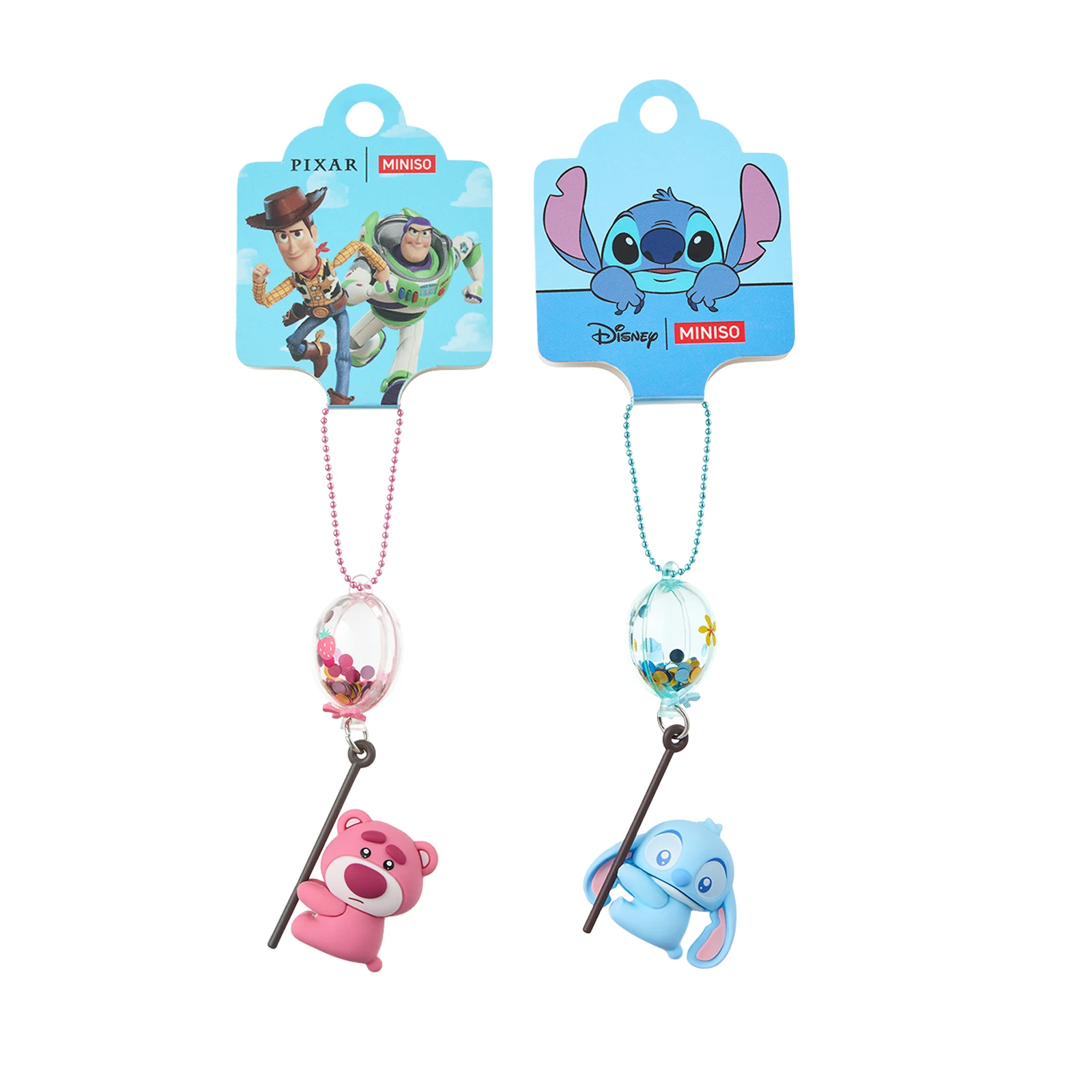 Disney Stitch Lotso Keychain Balloon Shaker Cute Cartoon Swinging Pendant Bag Charm Backpack Hanging Accessory Key Ring Gift