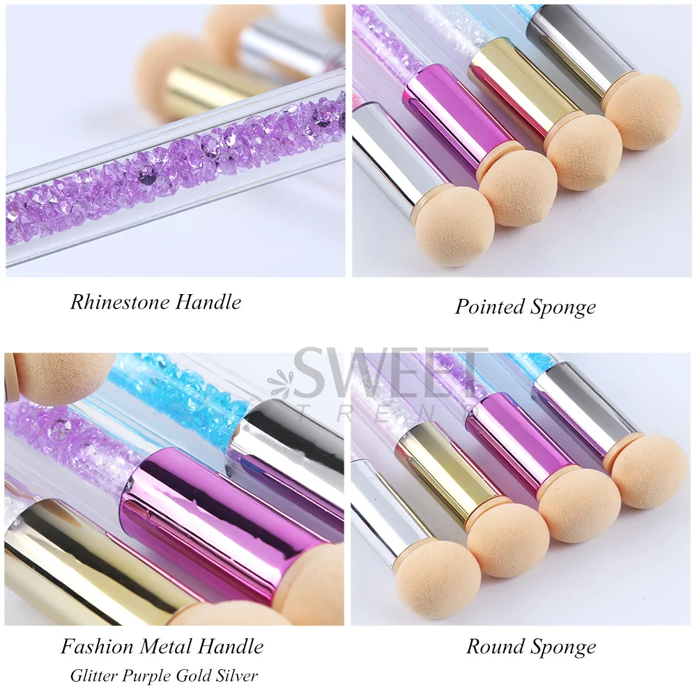 Sponge Head Nail Brush Ombre Effect Nail Art Pen Round Sharp Blooming Gel Polish Gradient Brushes for Manicure Accessories SA945