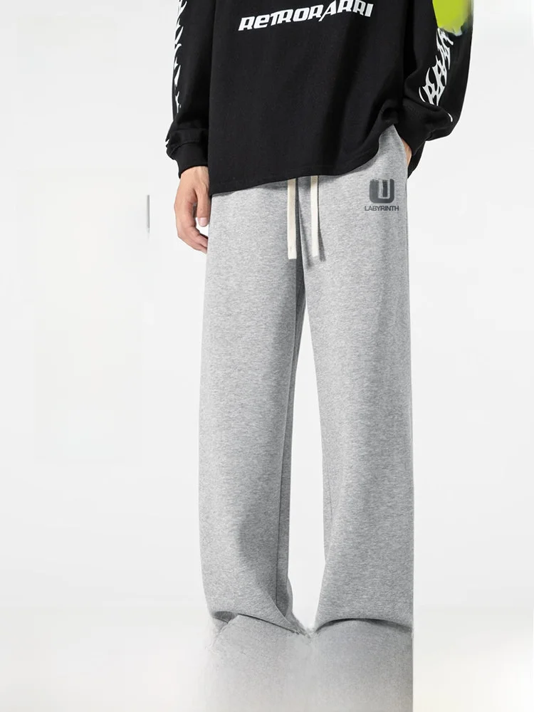 

Snow Flng Men's Loose Straight Leg Sports Pants Spring 2026 Casual Trendy Brand Teenage Long Trousers High Waist Cotton Pol...