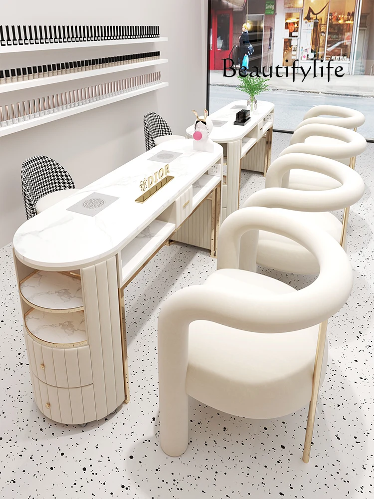 Light Luxury Internet Celebrity Nail Table and Chair Set Marble Single Double High-End Nail Table and Chair