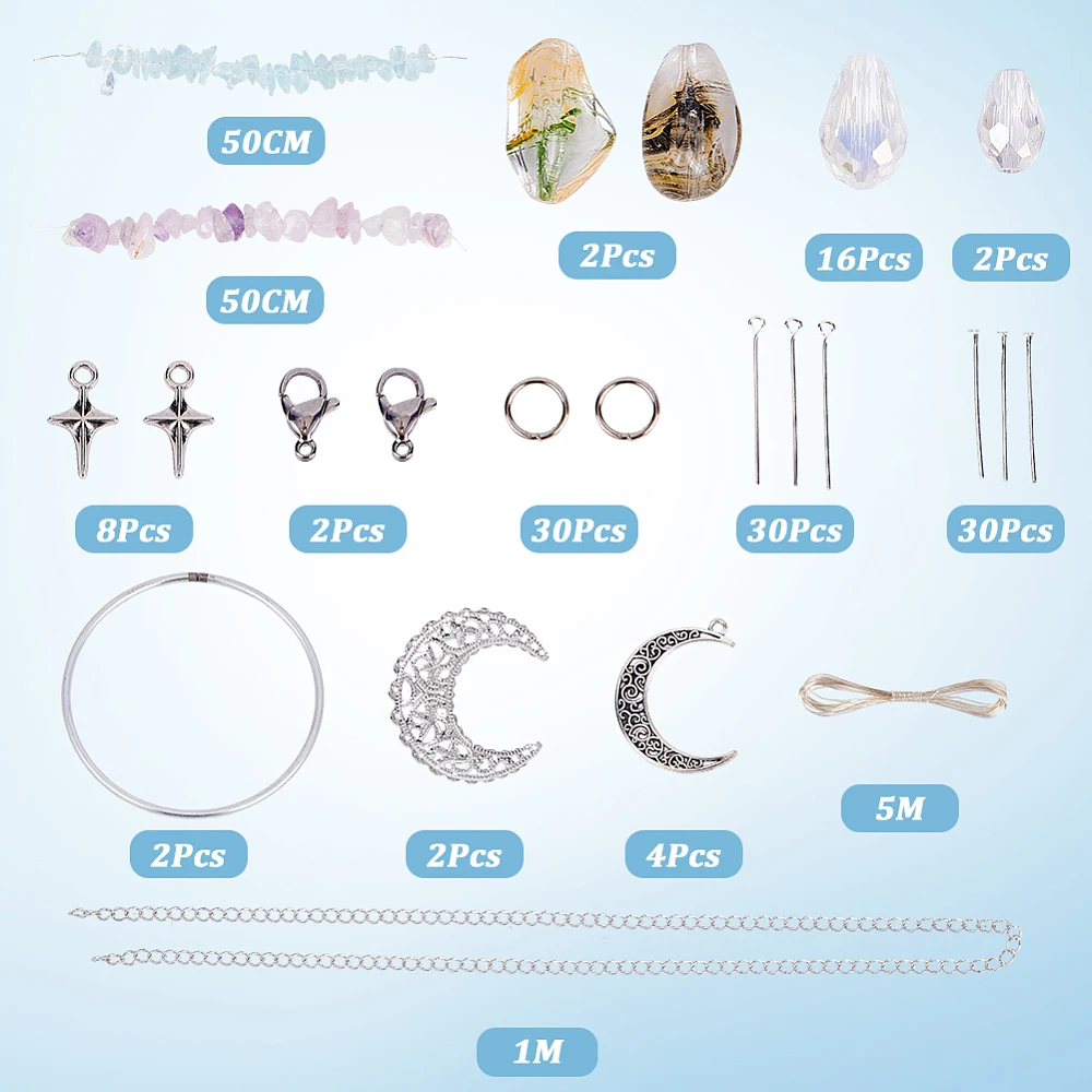 1 Box DIY 2 Sets Moon Sun Catcher Kit Beaded Sun Catcher Colorful Glass Chip Vintage Moon Star Faceted Tear DOP Suncatcher
