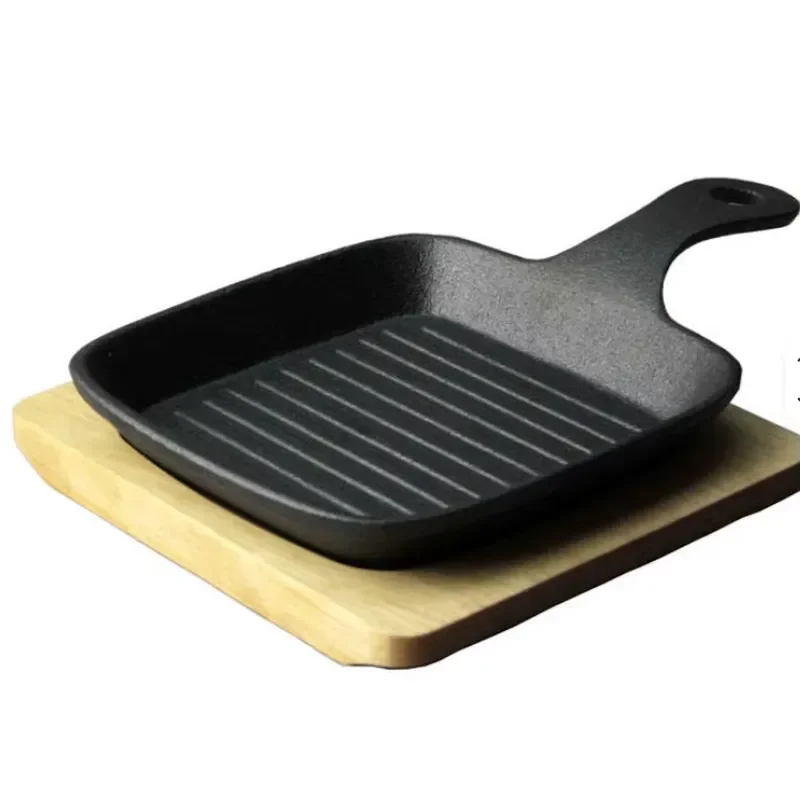 Pre Painted Cast Iron Square Frying Pan Durable Metal Cookware For Gas Stove Induction Hob Kitchen Non Stick Skillet Hand
