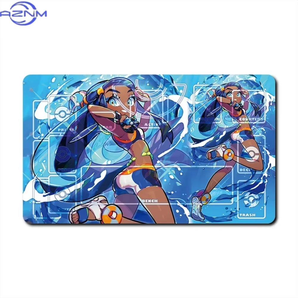 Pokemon Anime Trainer mouse pad, Waterproof Non-slip Surface, Blue Wave Background Trading Game Playmat