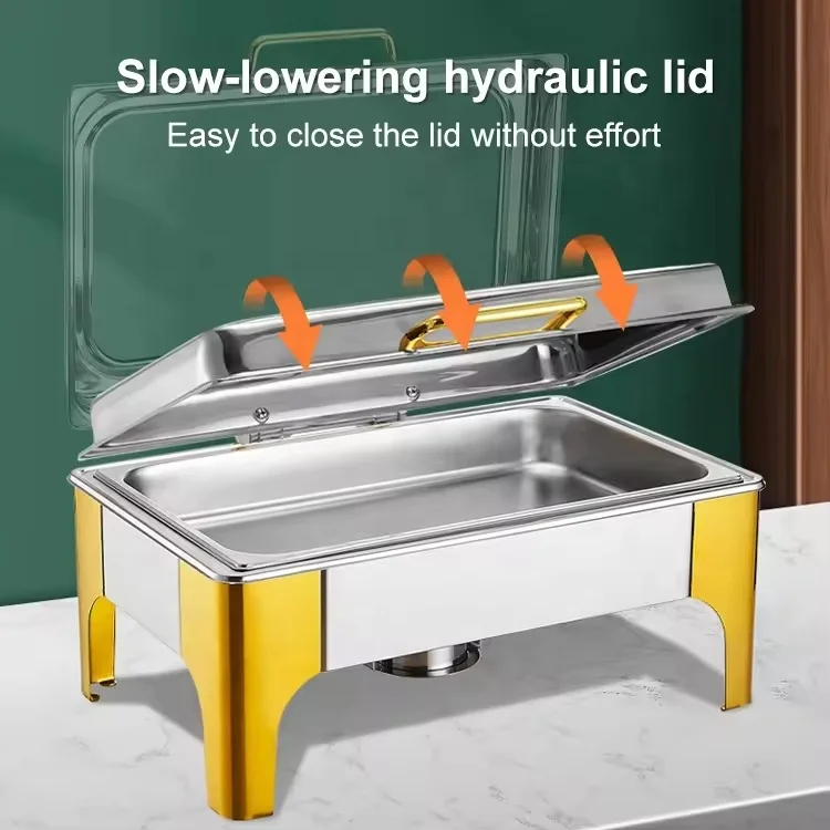 New Design Rectangle Gold Chaffing Dish 201Stainless Steel Food Warmer 9l Chafing Dishes Buffer Set For Wedding Party