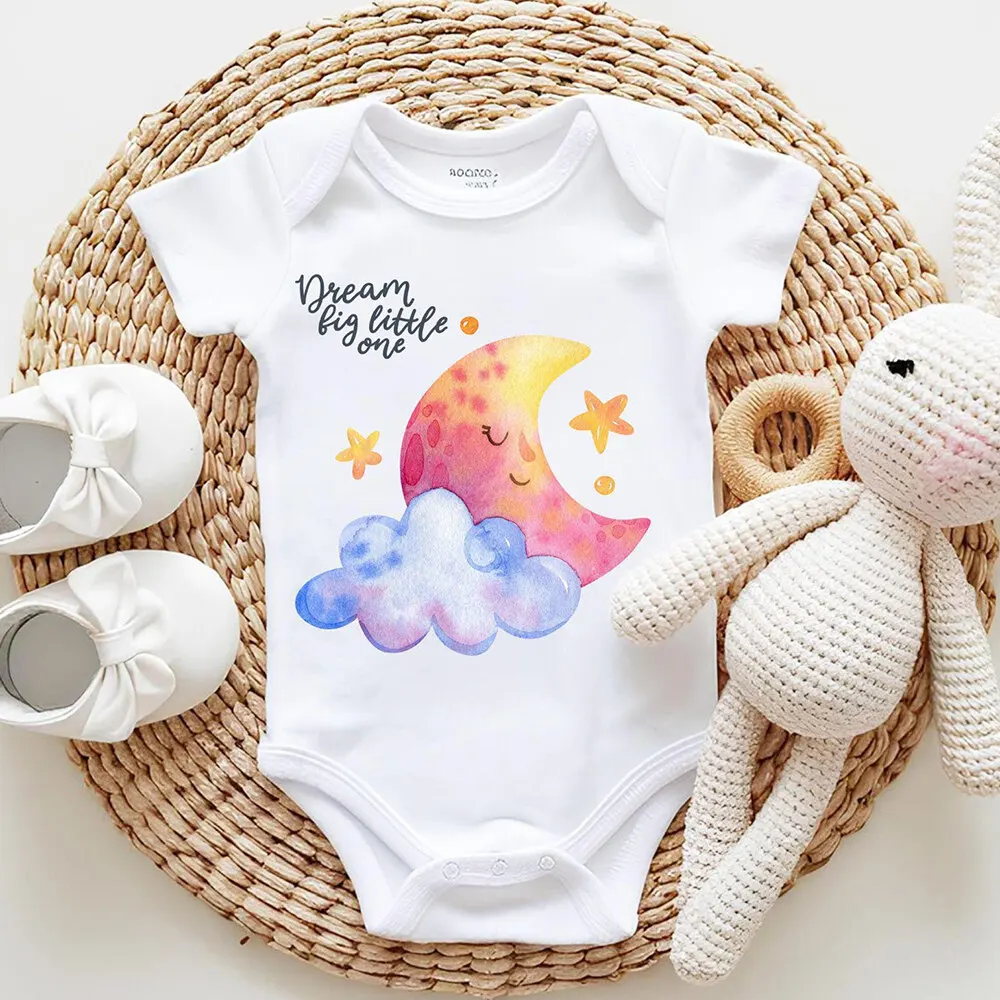 

Dream Fig Little One Moon Printed Baby Bodysuit Cute Jumpsuit for Newborn Boys Gilrs Short Sleeve Romper Infant Summer Clothes