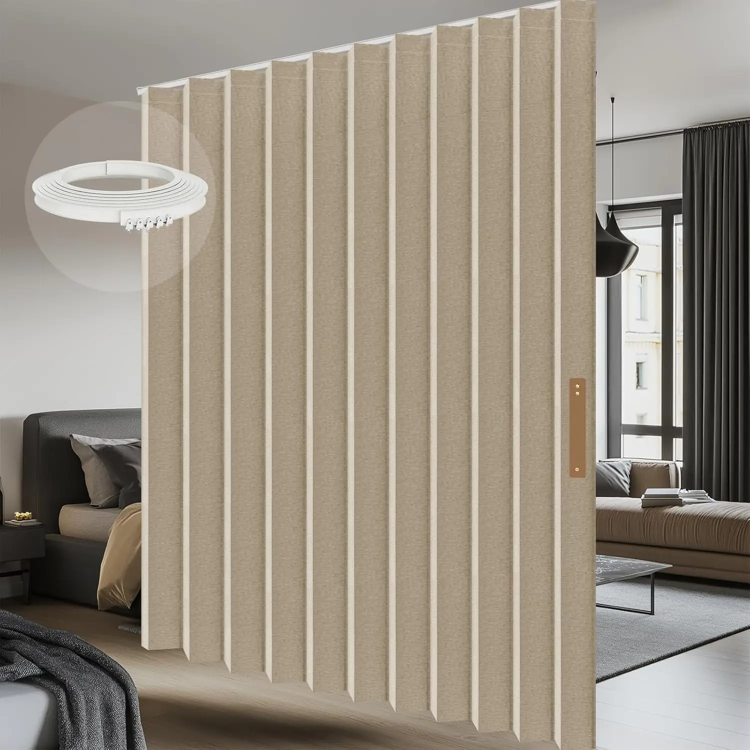 

Blackout Room Divider Curtains with Ceiling Track Set, Beige, W100 x L96, 1 Pack