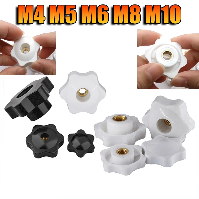 2-10pcs Thumb Knob Nut M4 M5 M6 M8 M10 Black White Clamping Handle Plum Thread Hand Mechanical Manual Tighten Star Nuts