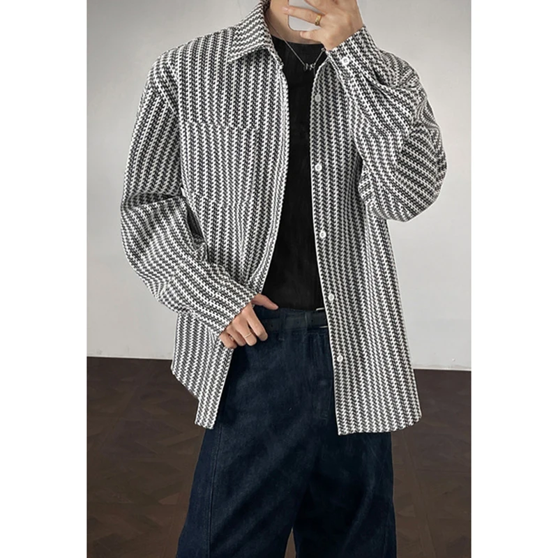 Men's Fashion Striped Shirts Coat Spring Autumn High Quality Heavyweight Shirts Jacket Light Luxury Lapel Single Breasted Jacket