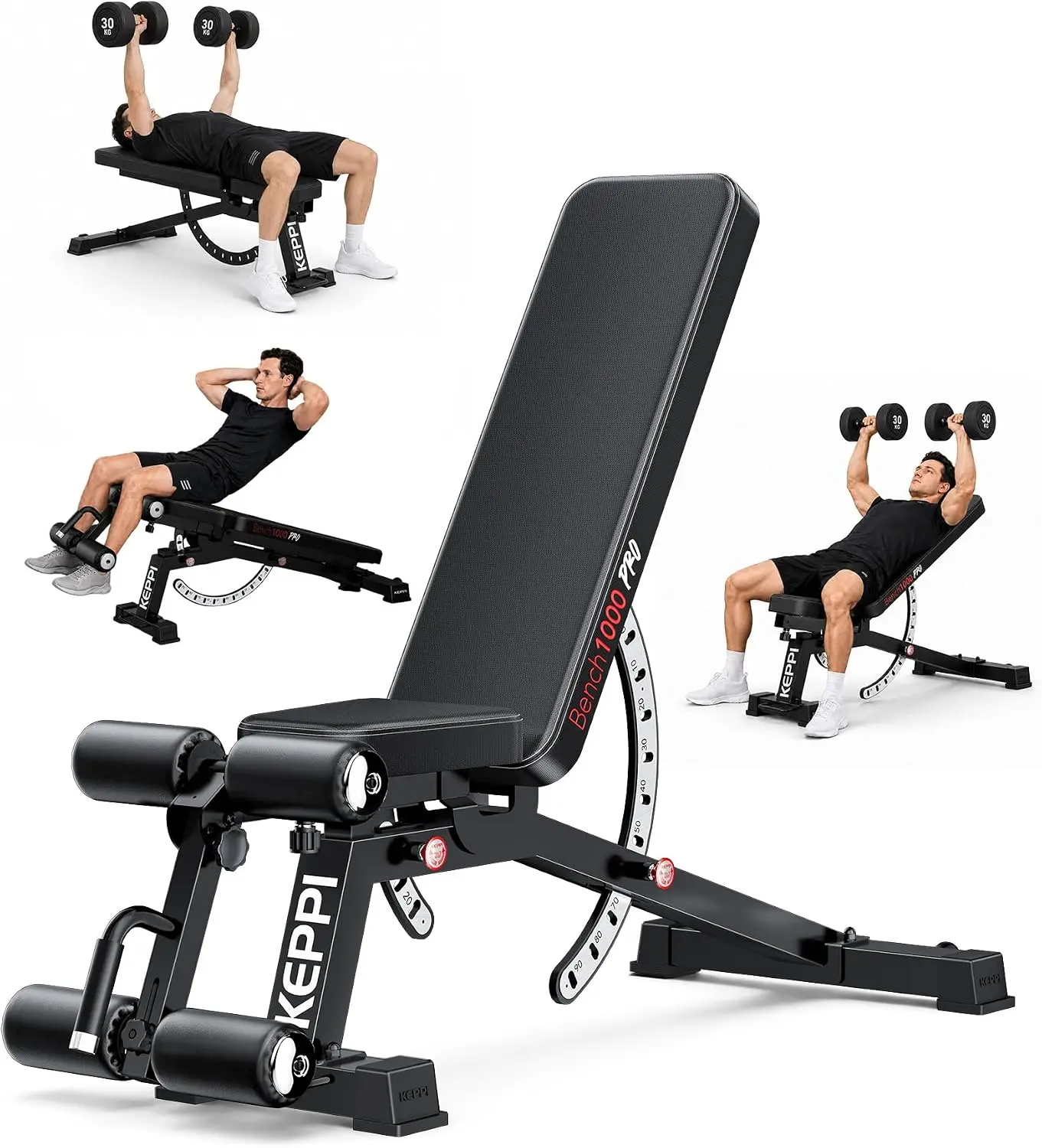 Adjustable Weight Bench 1200LB Heavy Duty, 12+3 Positions Incline Decline, Commercial Steel Frame for Home Gym