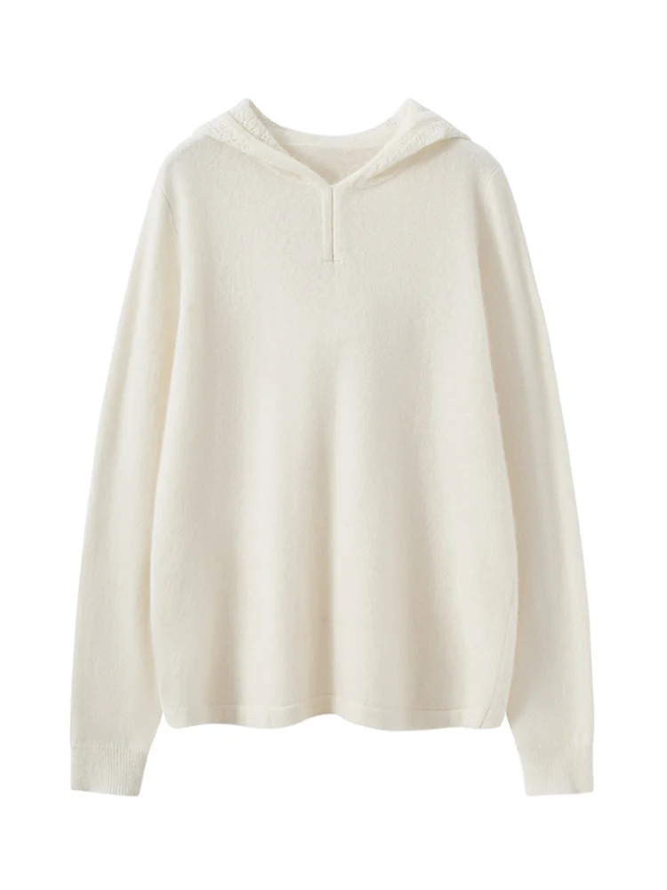 

Базовый пуловер с капюшоном, свитер с воротником и рукавами, 100% кашемировый трикотаж, женская мягкая теплая осенне-зимняя одежда с вырезами, топы