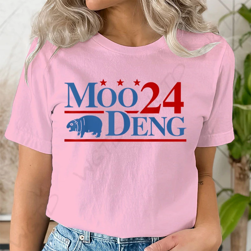 The Cute Baby Hippo Moo Deng Graphic T Shirts Women Cartoon Cute Bouncy Pig Fashion Casual T Shirt Female Moo Deng Lover T-Shirt