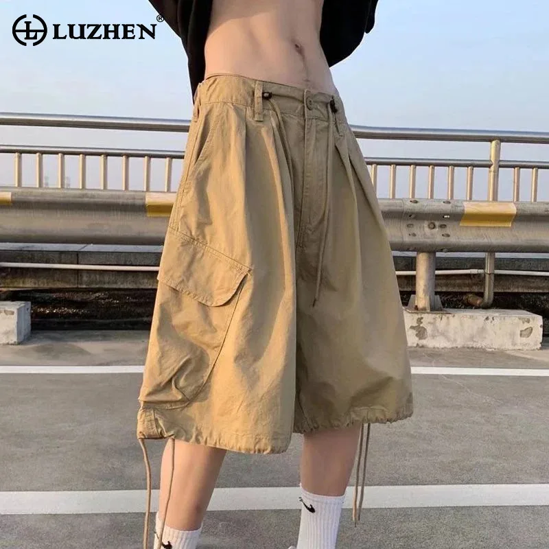 

LUZHEN однотонные мужские брюки с кисточками и карманами на шнурке, украшенные пятиконечными брюками, лето 2021, мешковатые модные шорты-карго, новинка JY2803