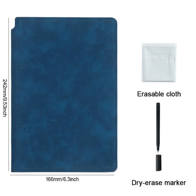 A5 Reusable Whiteboard Notebook Leather Memo Free Whiteboard Pen Erasing Cloth Weekly Planner Portable Stylish Office Notebooks