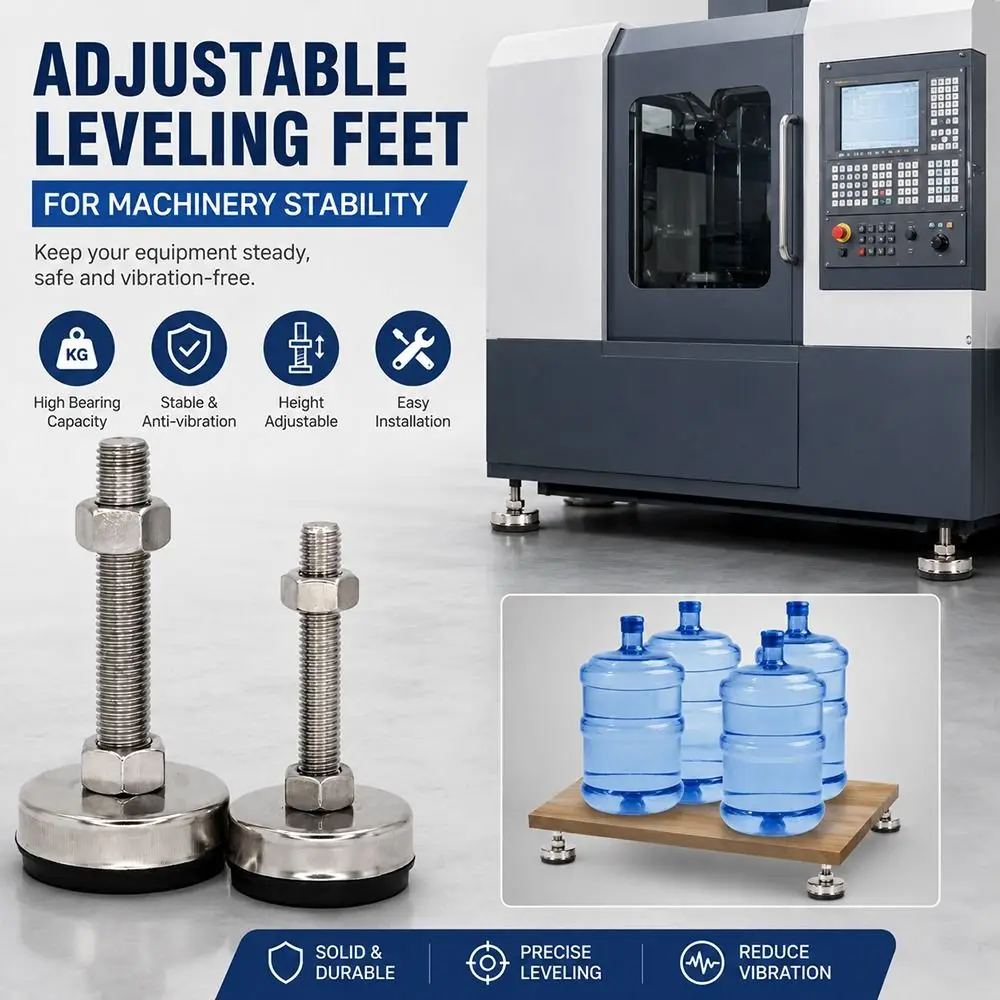 1Pcs M8 M10 M12 M14 Furniture Leveling Foot Rubber Seat 304 Stainless Steel Adjustable Leveling Foot Fixed Adjusting Anti Slip
