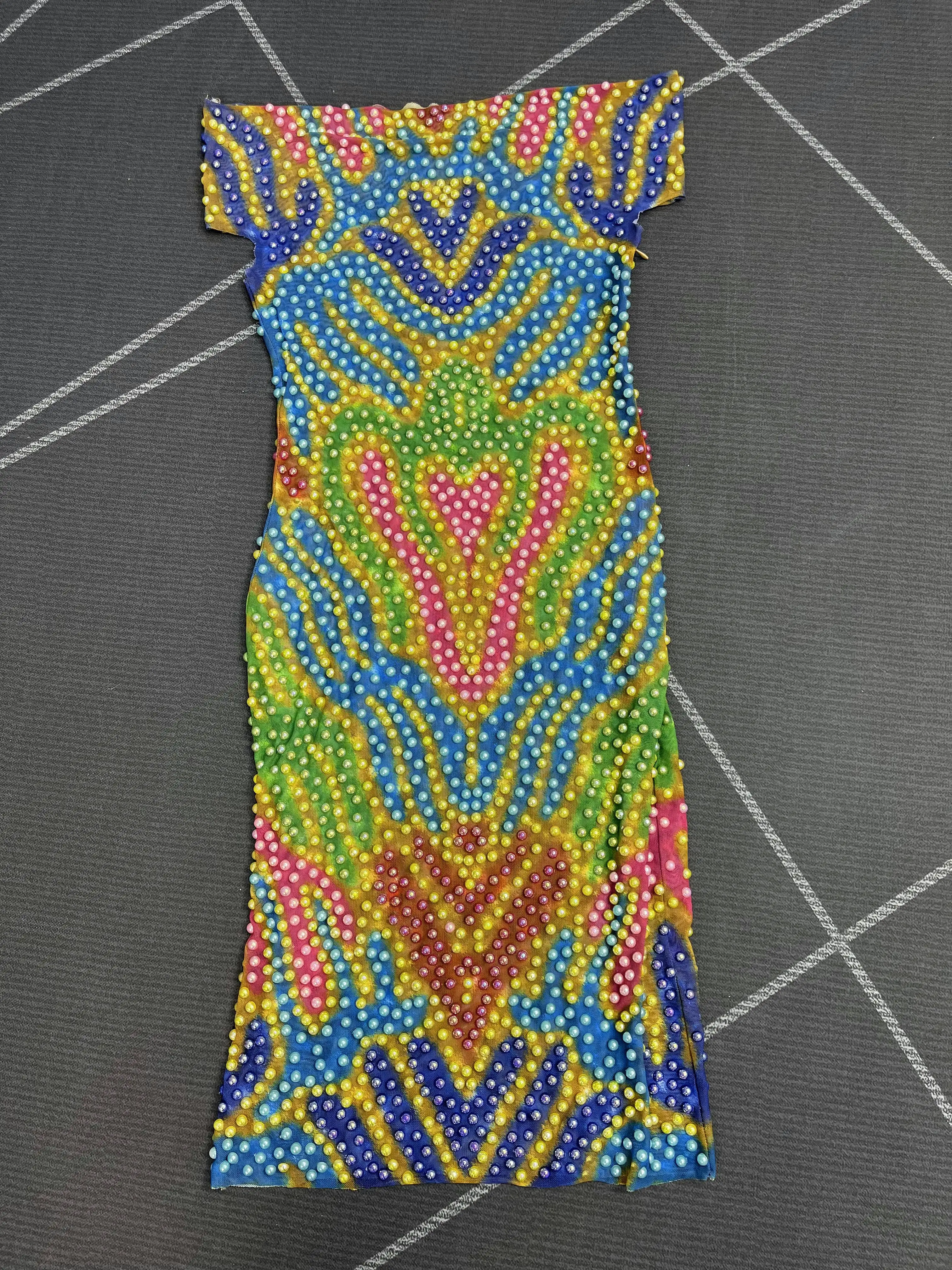 패션 다채로운 라인 석 메쉬 튜브 드레스 여성 생일 파티 축하 의상 공연 의상 huancai