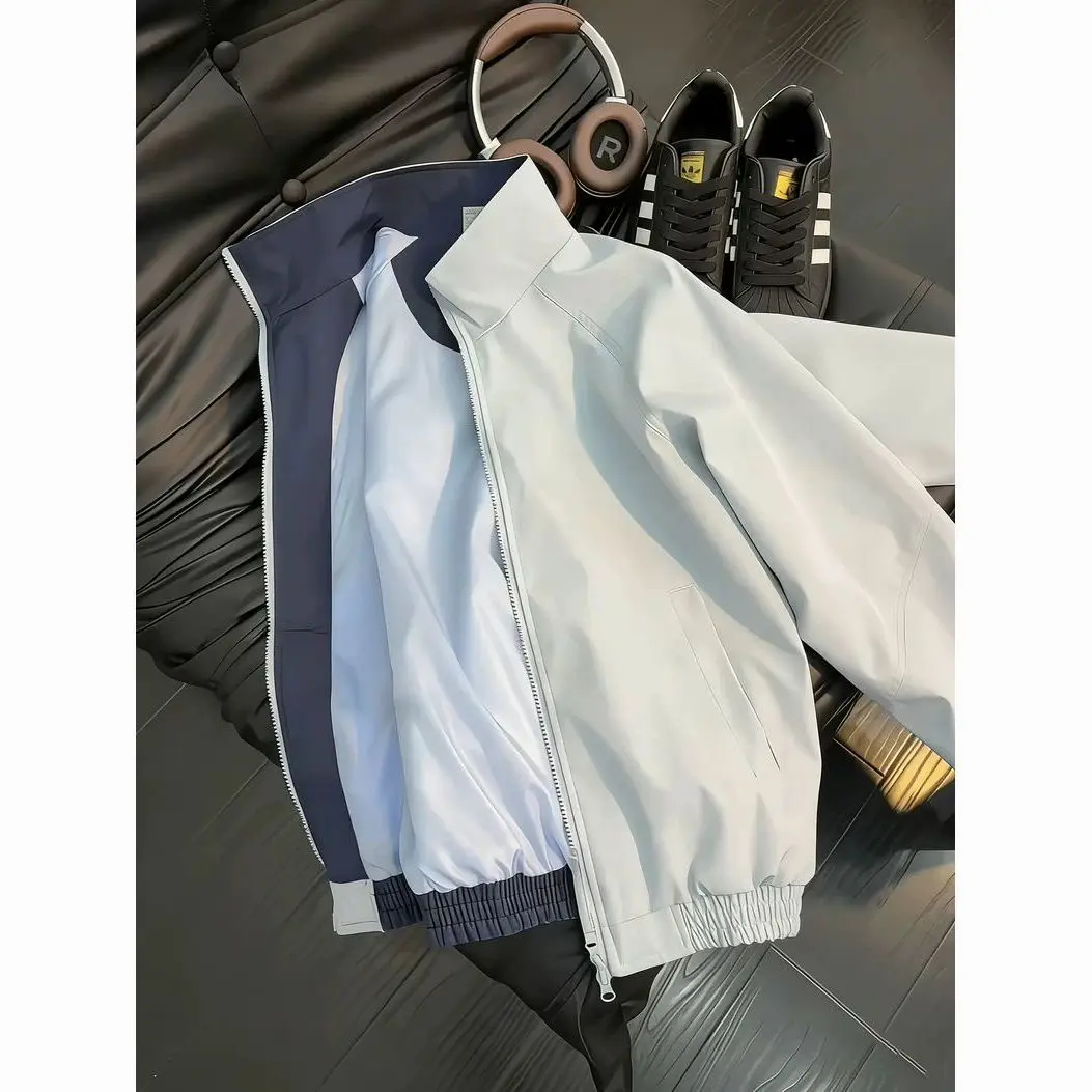 Fashion 2026 Retro Contrasting Splicing Men's Spring Bomber Jacket Silhouette Stand-up Collar Baseball Jersey Varsity Jacket Men