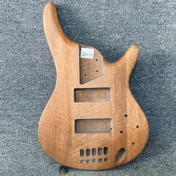 HB430  5 Strings Electric Bass Right Hand Unfinished Jazz Bass Body in Solid Redwood for DIY Replace with Damages Fixed Bridges