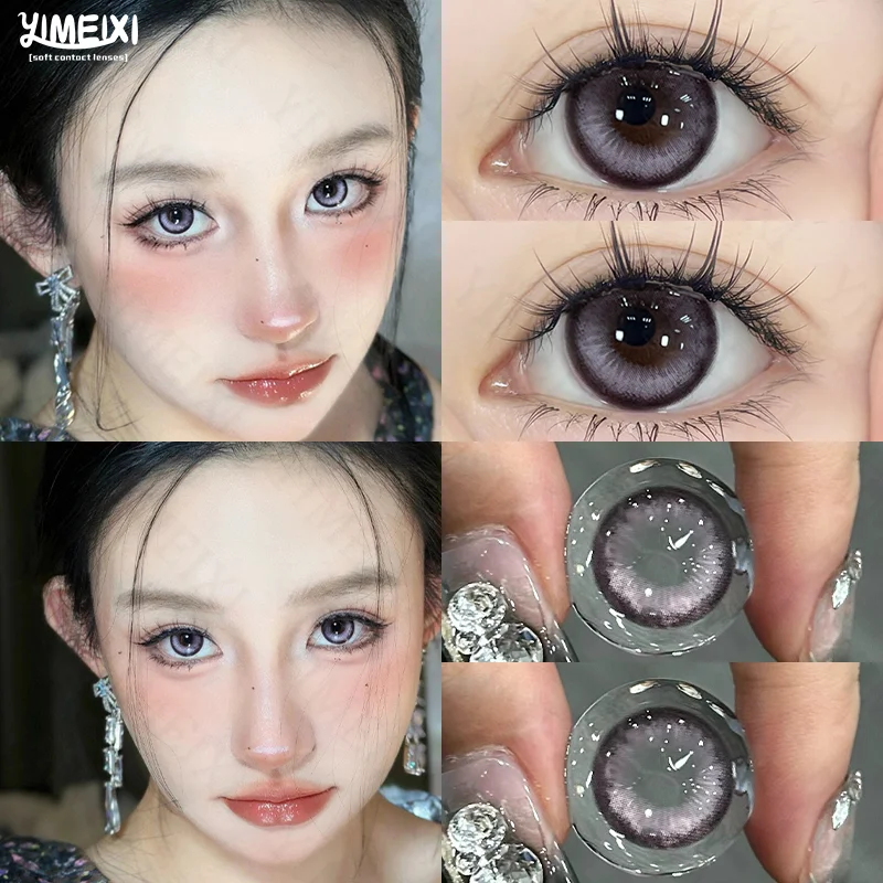 YIMEIXI 1 Pair Annual New Colored Contact Lesnes for Eyes with Degree Purple Lenses Yearly Natural Color Cosmetics Fast Shipping