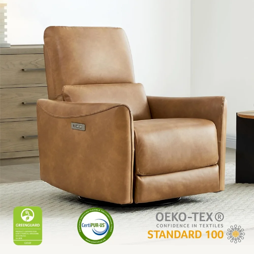 CHITA Power-silla reclinable con planeador giratorio, Sillón tapizado de piel sintética, con certificado FSC, para sala de estar