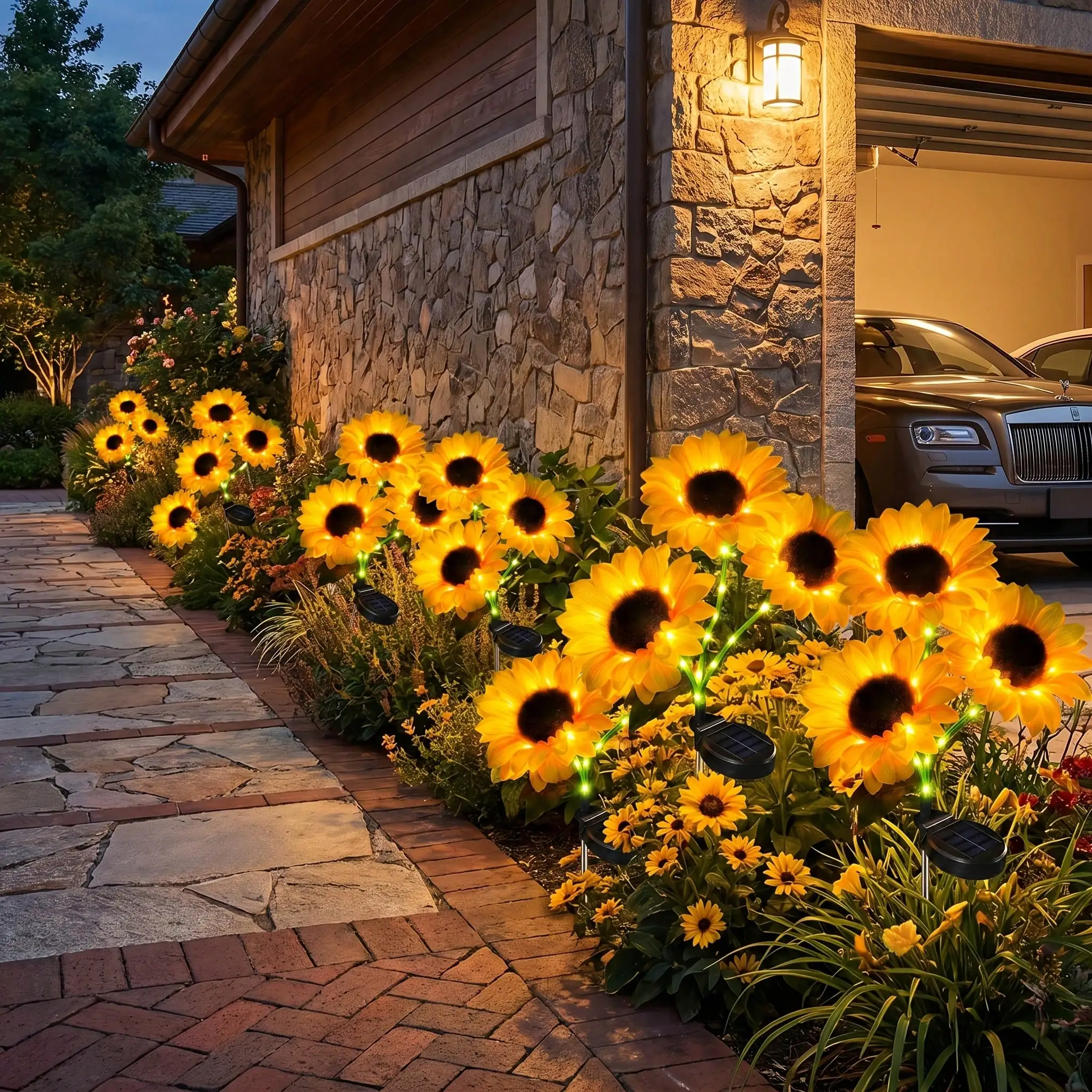 1/2pcs 3 Heads Solar Sunflower Lights Auto On/off Waterproof Outdoor Lawn Balcony Yard Festival Landscape Decor Lamps JJ2237