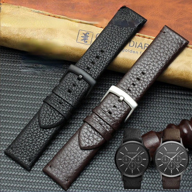 Genuine Leather Watch Band for Armani Ar2461 2462 2460 5989 5987 Soft and Comfortable Watch Strap Accessories 24mm Men Wristband