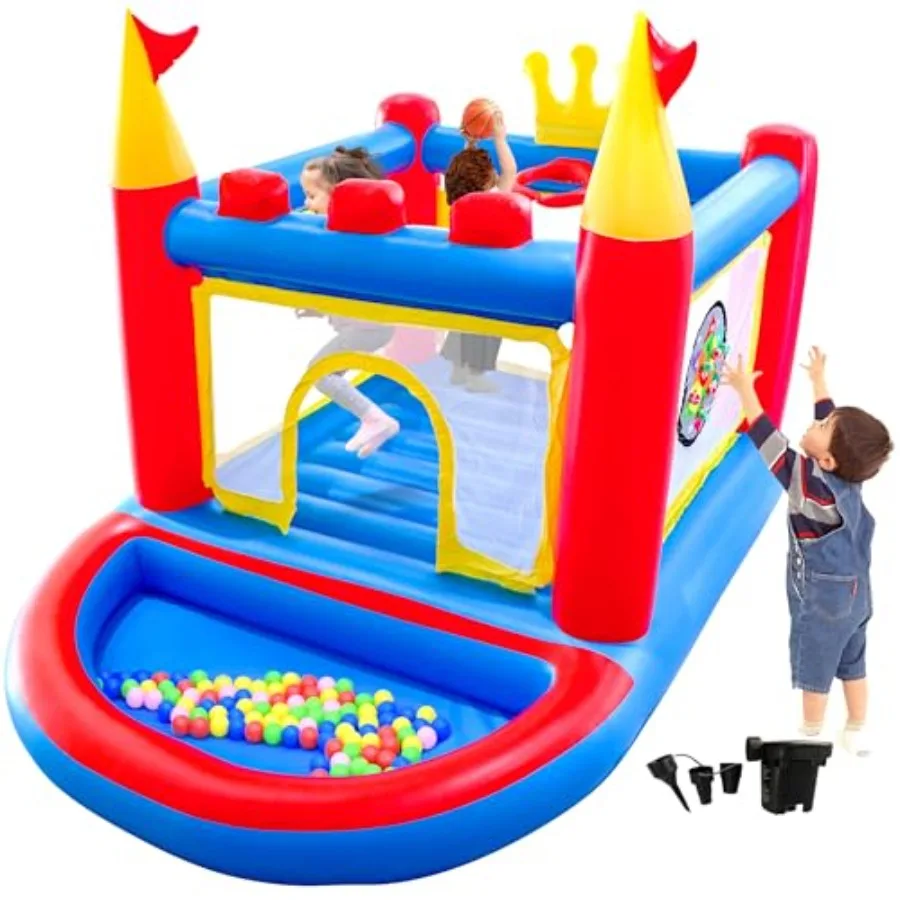 

Inflatable Bounce House with Blower PVC Bouncer for Ages 3-8 Indoor and Outdoor Bouncy Playhouse Jumping Castle with Pump Ball