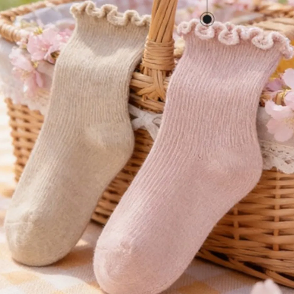 New solid-color lace mid-calf socks for boys and girls sock spring autumn baby socks with black ear trim cute baby socks
