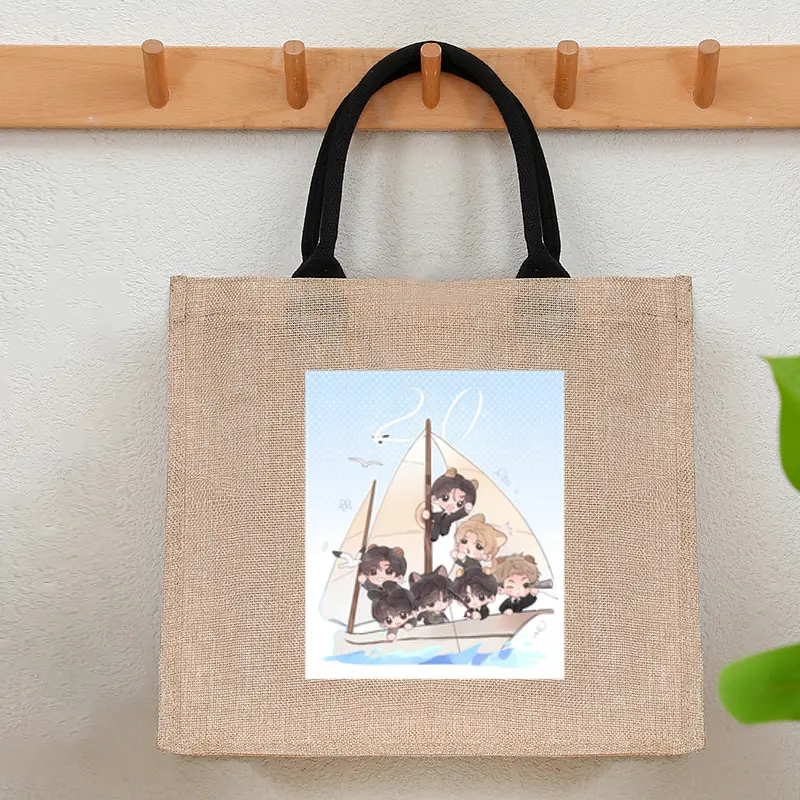 

Arirang 2.0 World Tour 2026 Linen Fabric Tote Bag Durable Stylish Khaki Closure for Shopping Travel Outdoor Bags Kpop Fan Gift