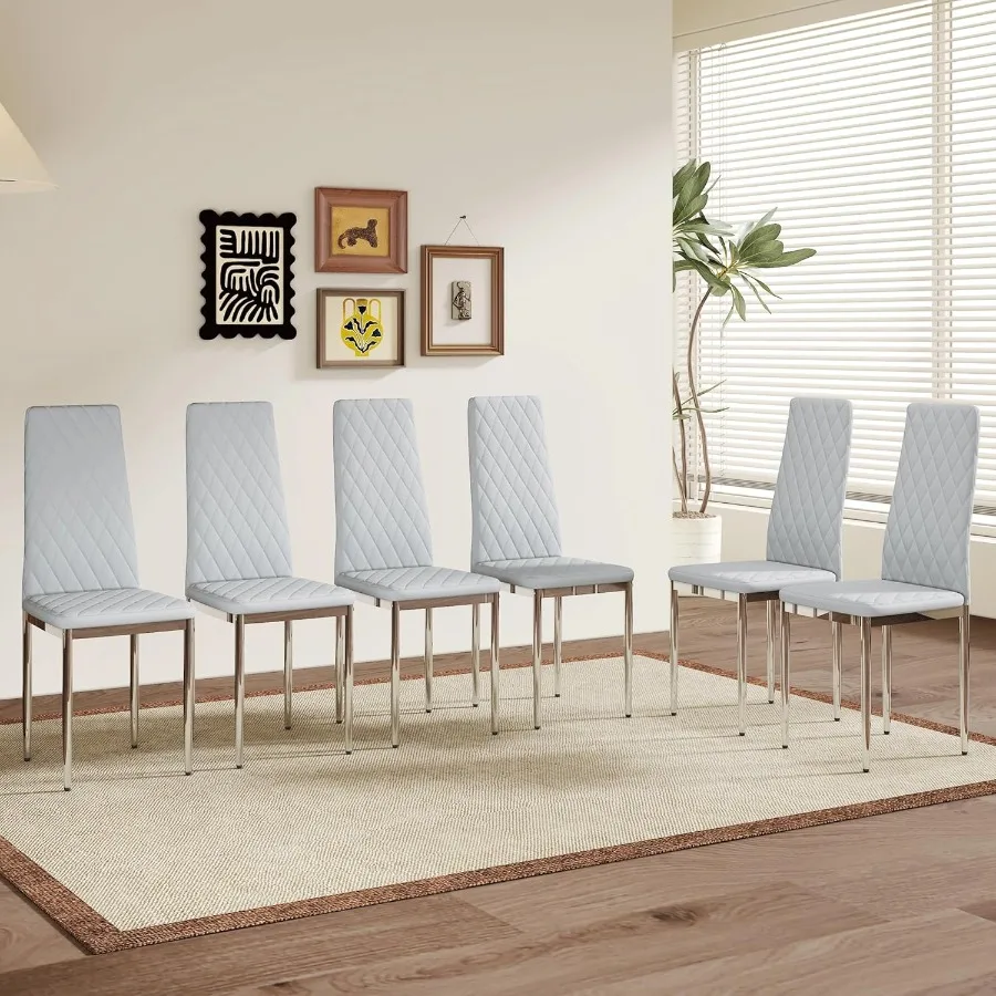 Modern Minimalist Dining Chair Fireproof Leather Sprayed Metal Pipe Diamond Grid Pattern Restaurant Home Coerence Chair Set of