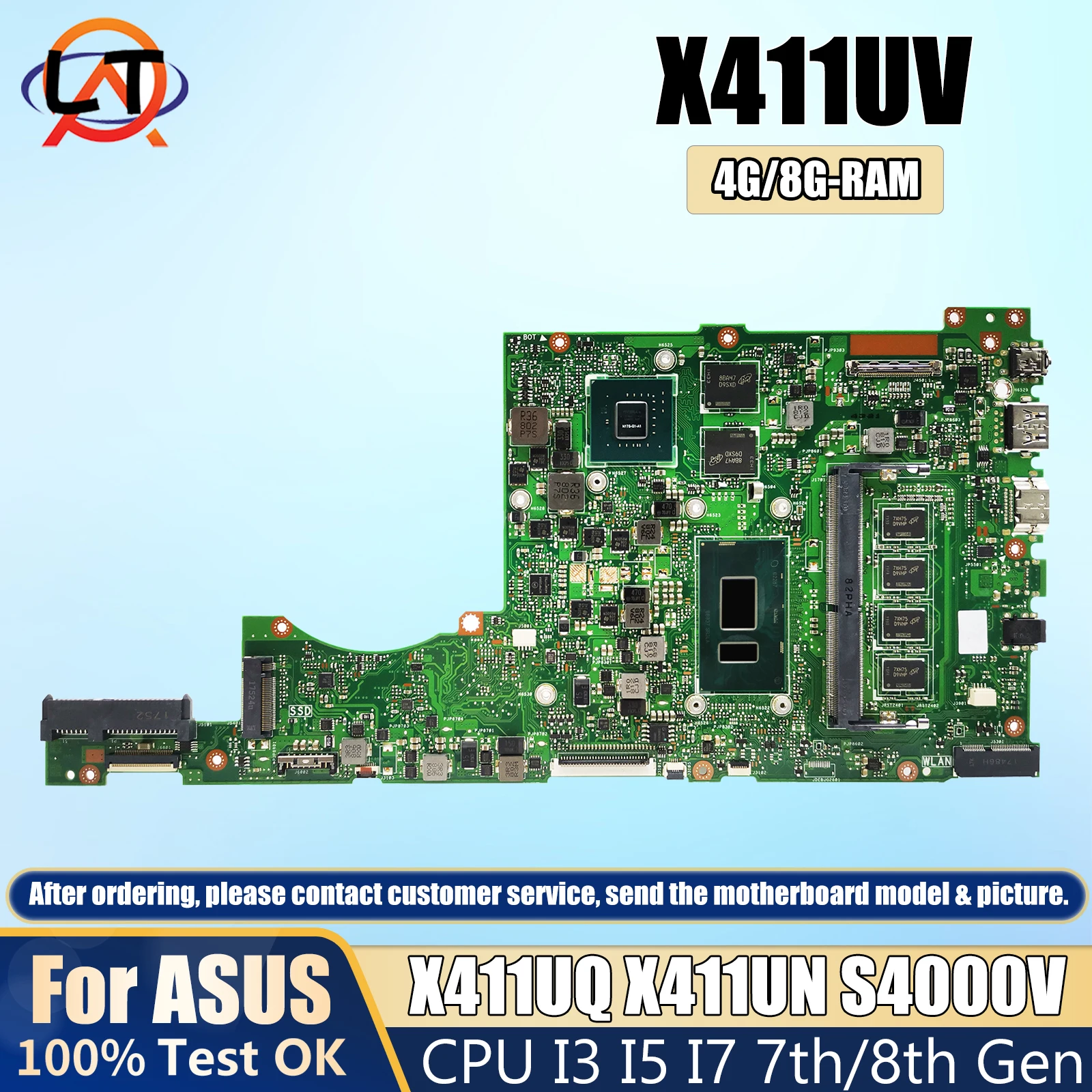 

X411UV/X411UQ X441UN For ASUS Mainboard S4000V S4200V A411U K411U F411U Laptop Motherboard CPU I3 I5 I7 7th/8th Gen 4G/8G-RAM