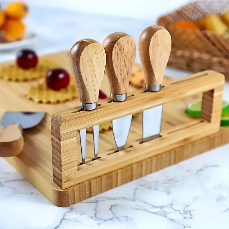 Bambus Käse brett Set mit Käse messer tragbare Outdoor-Teller Hotel Restaurant Dekoration Zubehör Party Tablett Sets