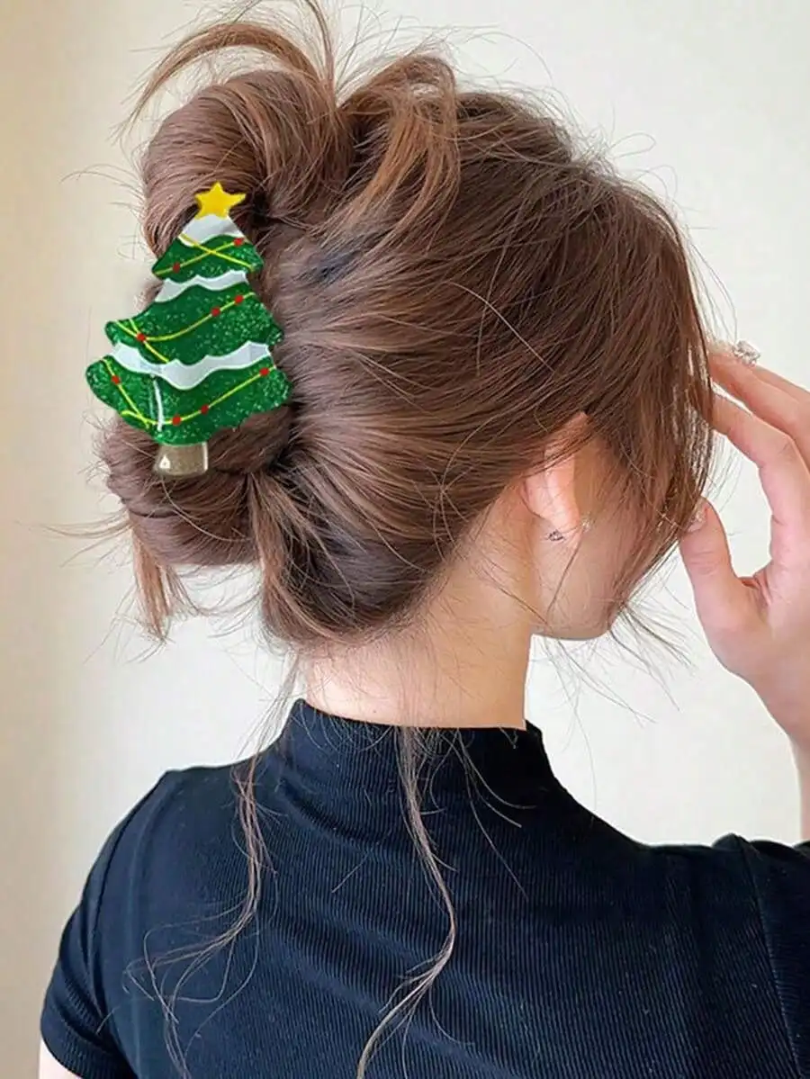

1Pc Cute Christmas Tree Hair Claw, Festive Non-Slip Hair Clip for Women, Party Hair Accessory