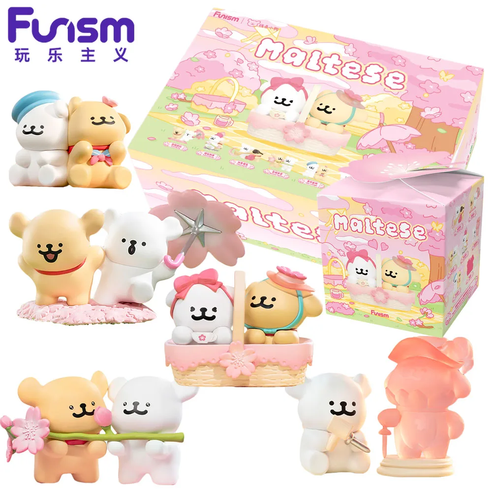 

FUNISM Maltese Romantic Cherry Blossoms Series Blind Box Cute Sakura Dog Surprise Bag Dolls Puppy Collection Model Toys Gifts